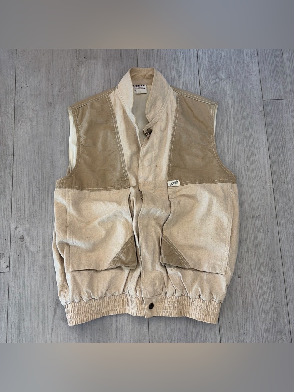 Vintage Guess Two-Tone Beige Tan Utility Vest